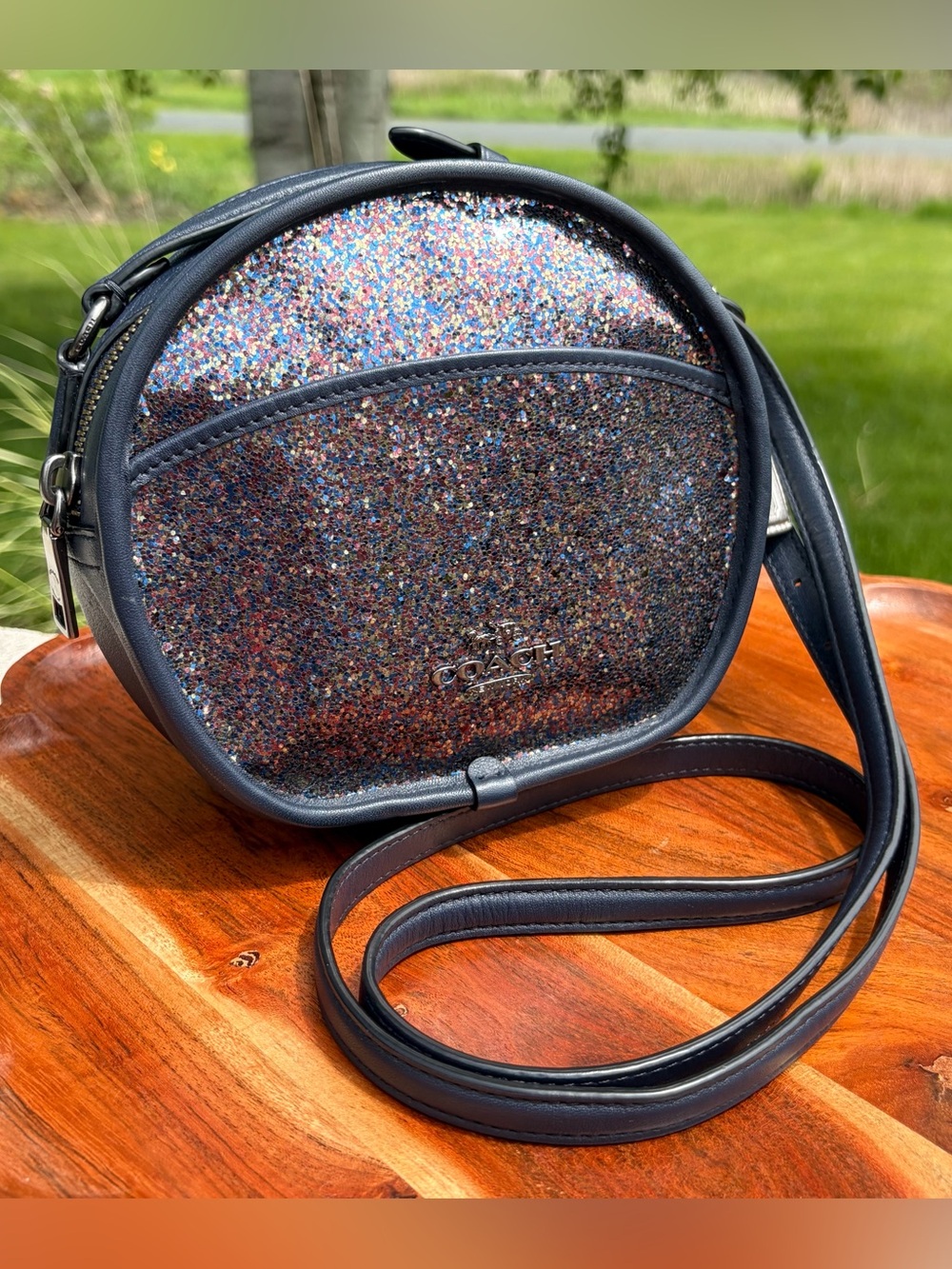 Coach Canteen Bag Limited Edition Navy Leather Rainbow Glitter F48731 EUC - Picture 15 of 16